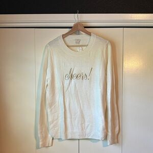 Banana Republic Cream Sweater with Gold 'Cheers!' Embroidery